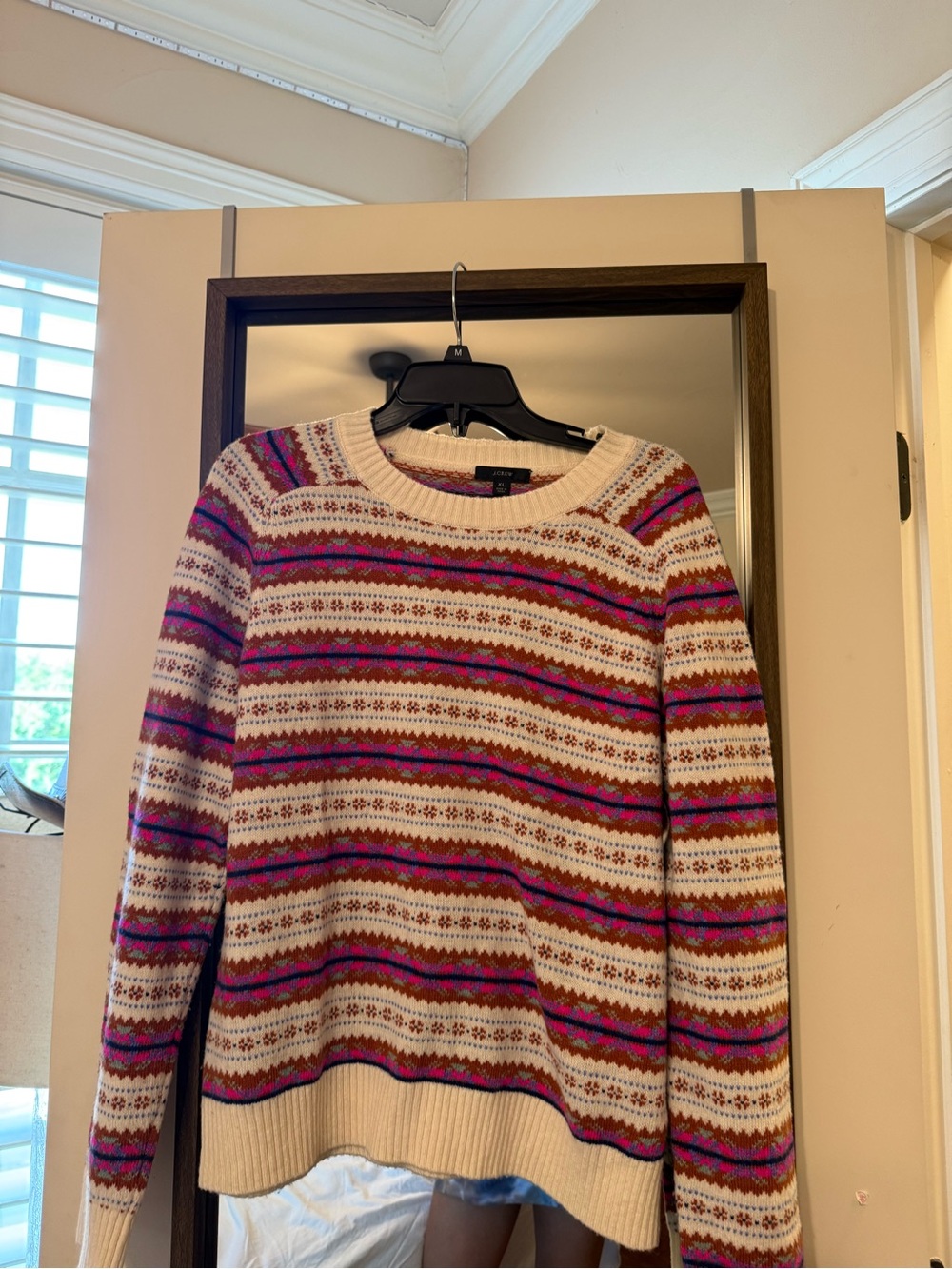 Women’s Cream Fair Isle Stripe Sweater with Pink & Brown Accents